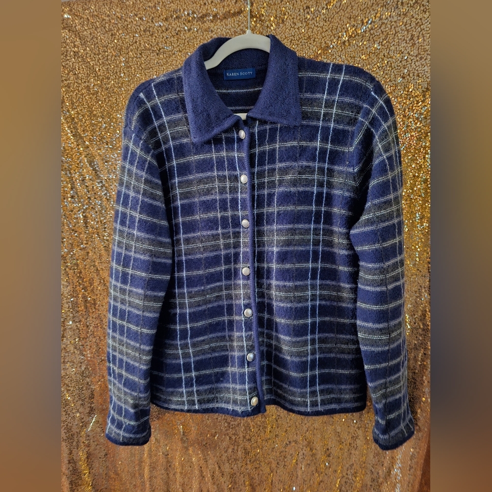 Karen Scott Blazer, Size M, Navy/Silver/Gray